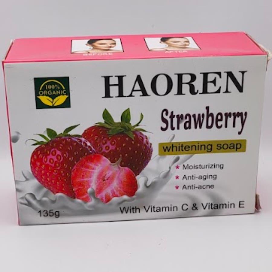 Haoren Strawberry Whitening Soap – Jabón Aclarante de Fresa con Vitaminas C y E (135 g)